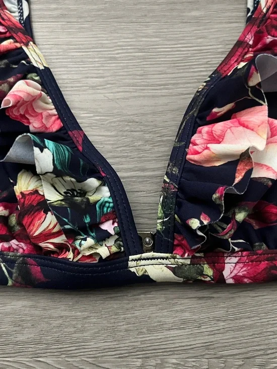 Cupshe Women's Ruffled OTS Floral Print Bikini Top, Navy Blue Size M - Picture 5 of 14